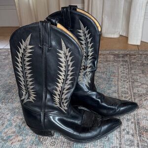 Tony Lama 6924 Men’s Black Leather Boots Vintage Western Cowboy Pointed Toe 11D